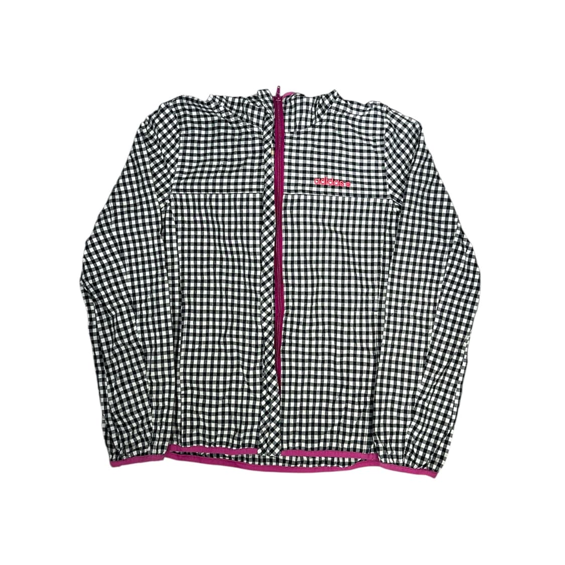 아디다스 블랙 키치 체크 후드 바람막이 자켓 M 상품이미지2