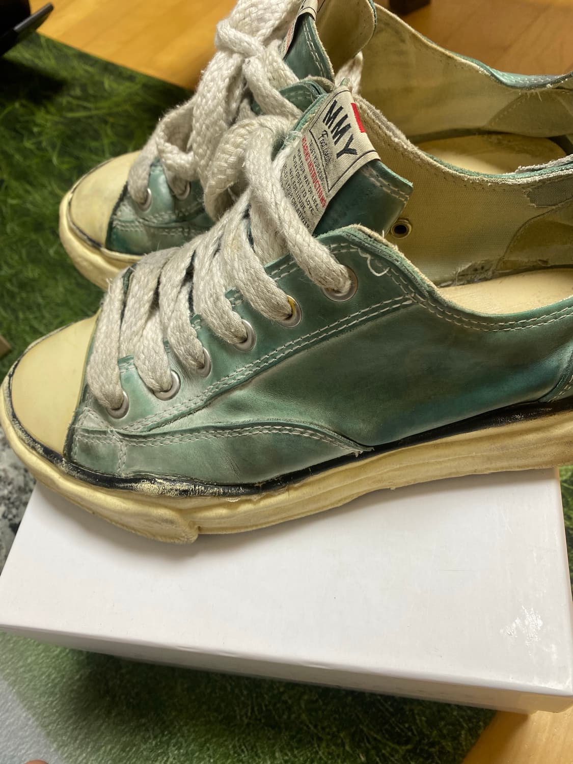 (GD 착용)미하라 야스히로 레더 로우탑 그린 42 상품이미지7