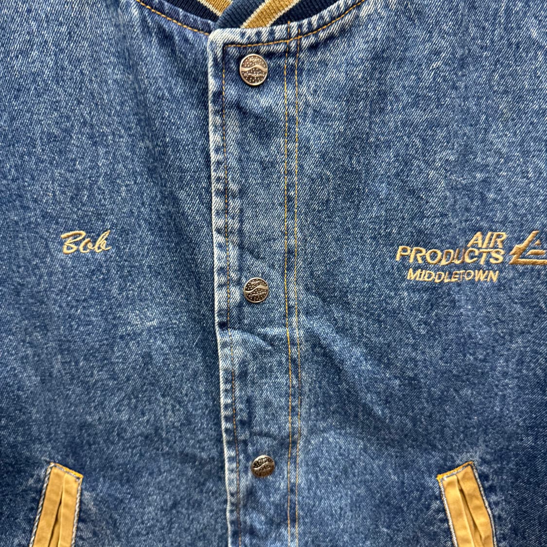 00s USA VINTAGE 데님 바시티자켓 브라운 배색 중청 상품이미지5