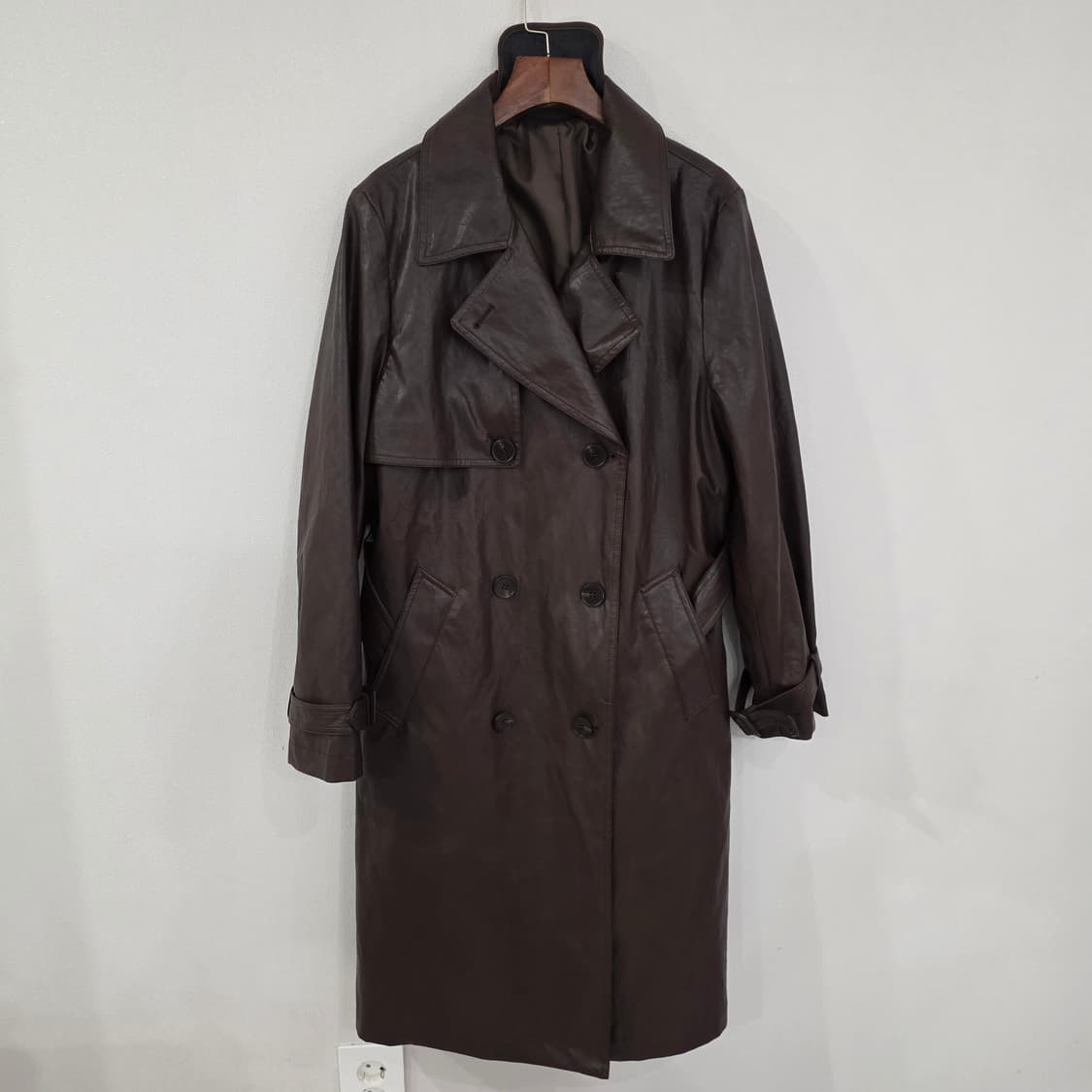 CelebShop 브라운 가죽 트렌치 코트 상품이미지1