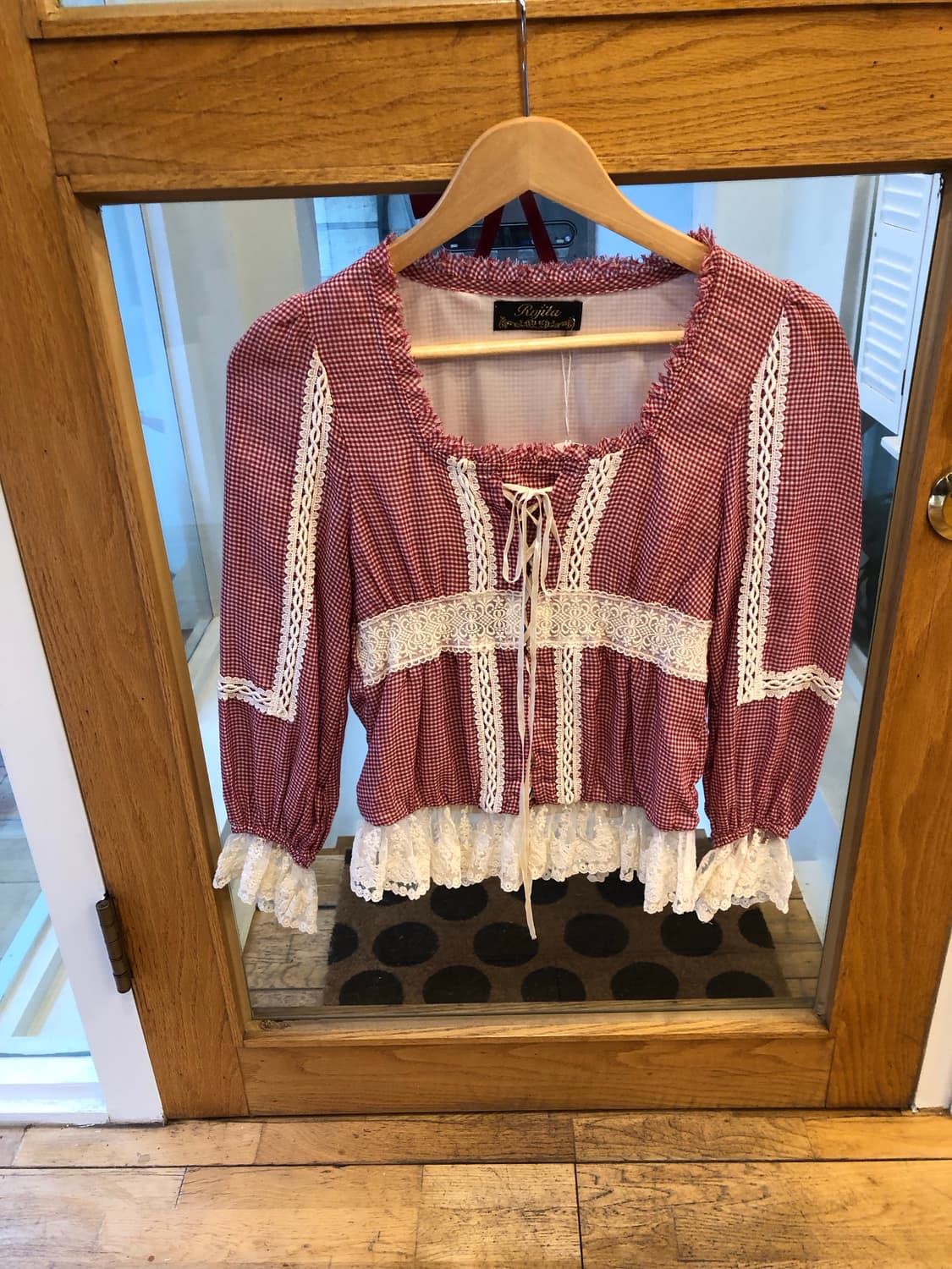 Check lace ribbon blouse 상품이미지1