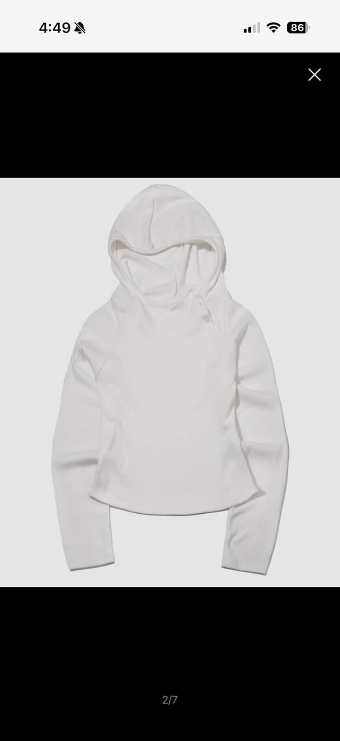 자수 골지 세미크롭 사이드 버튼 후드 롱 슬림 긴팔 티셔츠 상품이미지1