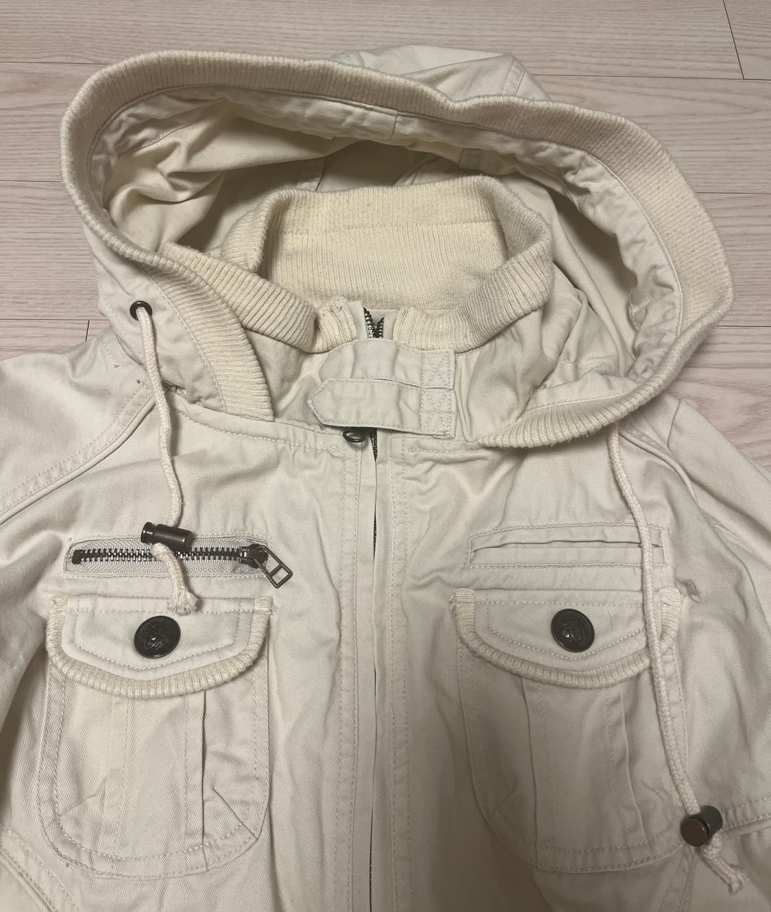 y2k button detail ivory hoodie jacket 상품이미지2