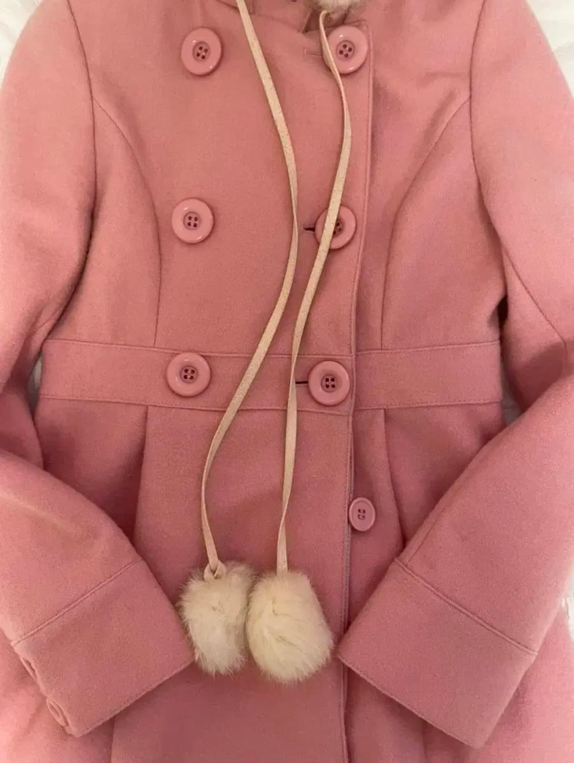 리즈리사 라떼갸루 폼폼 후드 코트 핑크 퍼 상품이미지3
