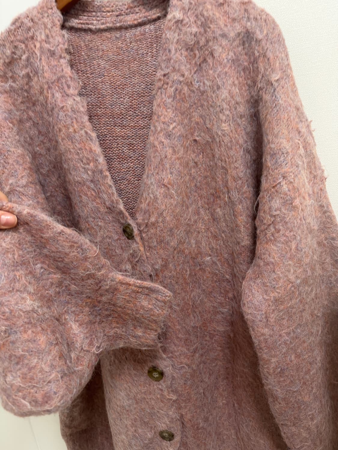 헤어리 모헤어 핑크 니트 가디건 상품이미지2