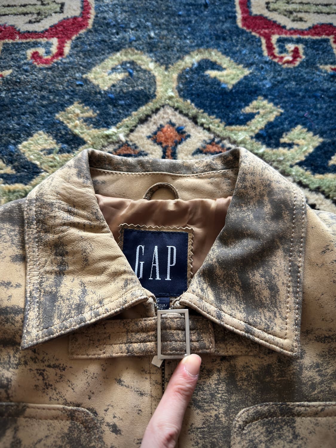 90s Old Gap Calfskin sand washed 레더 자켓 상품이미지9