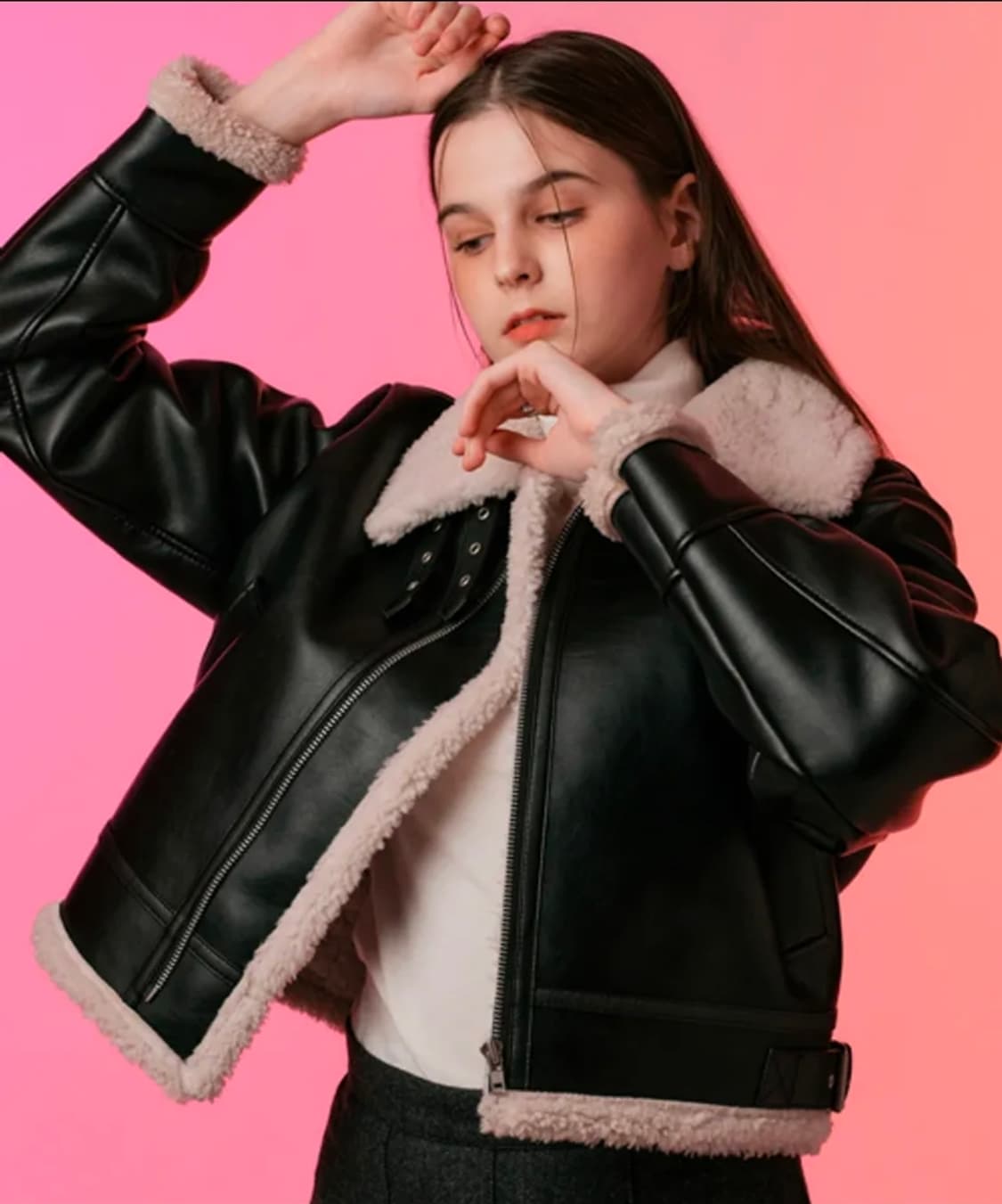 콜릿(KOLEAT) 블러드 셔링 양털 플리스 레더 무스탕 자켓 상품이미지1