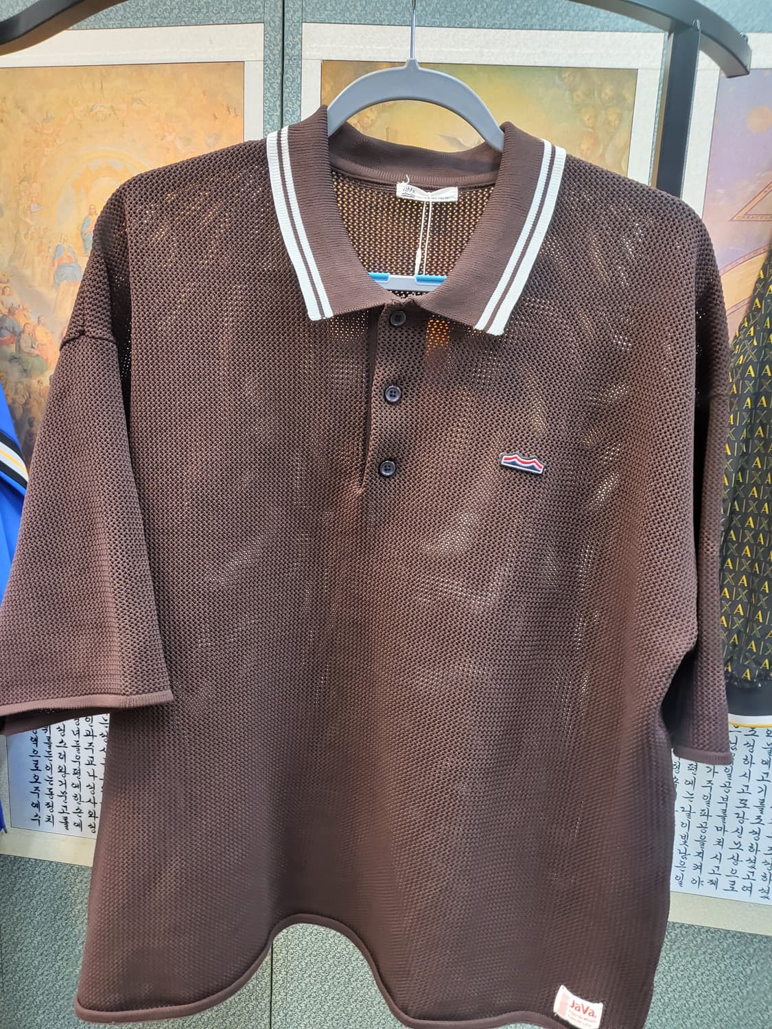 일본빈티지 니트카라반팔티셔츠 상품이미지1