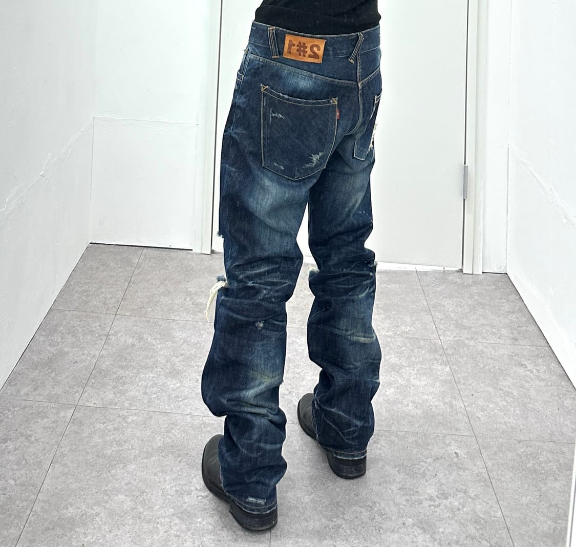 Distressed Knee Washed Straight Denim Pa 상품이미지3