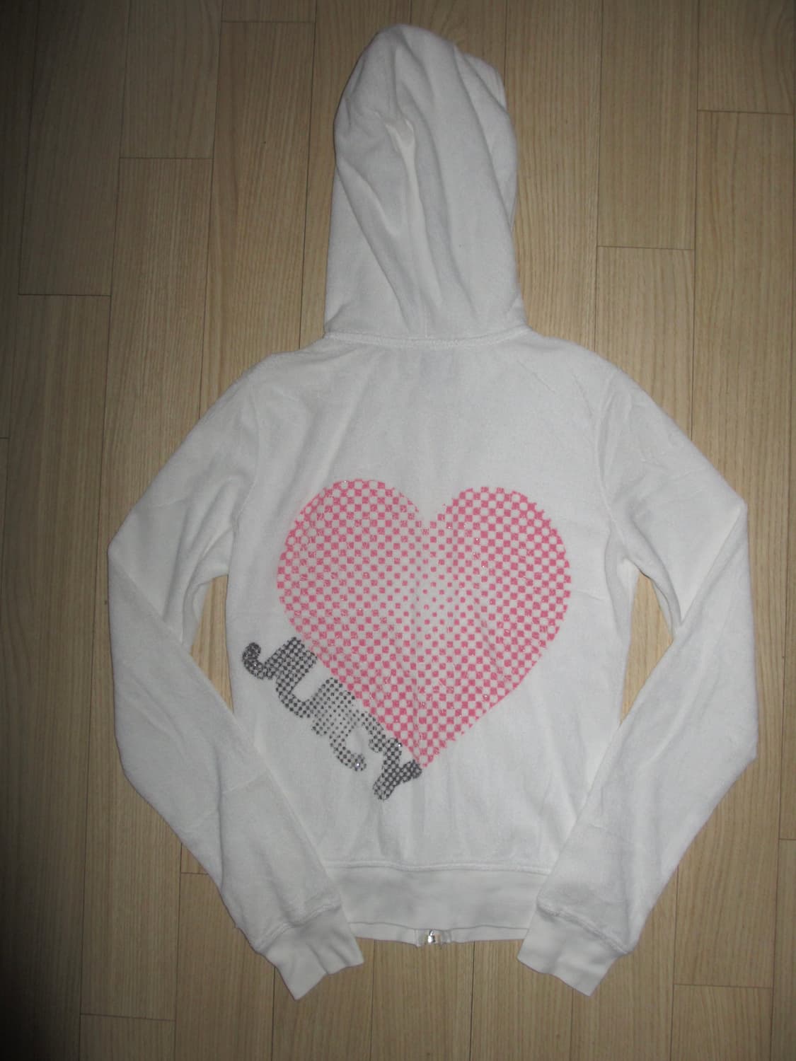 쥬시꾸뛰르 화이트 하트 체크 테리 후드 집업 상품이미지1