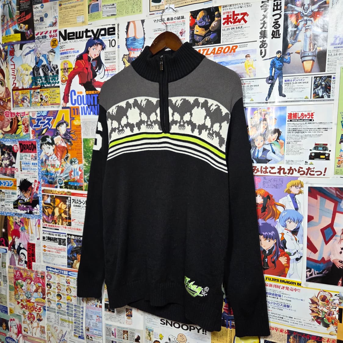 빈티지 펑크 해골 패턴 반집업 니트 상품이미지2