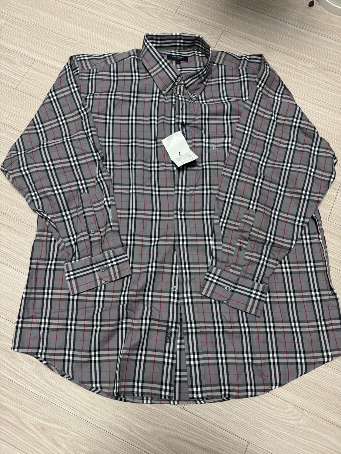 (XL) 버버리 체크 긴팔 셔츠 그레이 상품이미지1