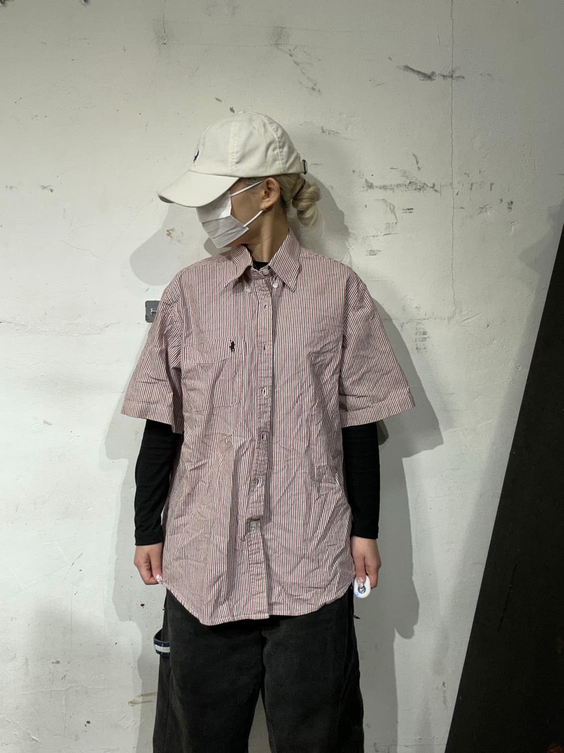 랄프 로렌 레드 스트라이프 오버핏 카라 반팔 셔츠 L 상품이미지2