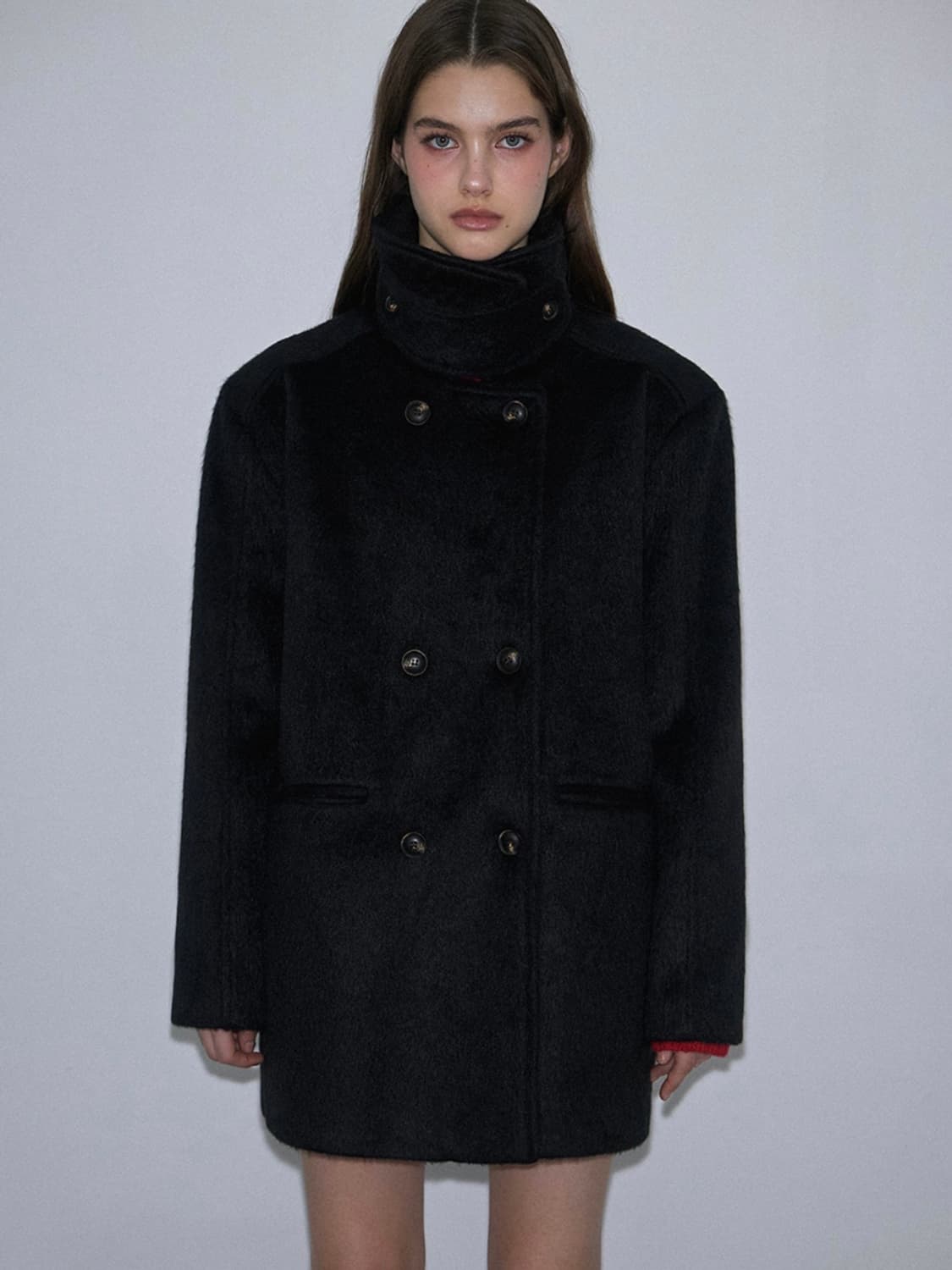 새상품) High Neck Half Coat [Black] 상품이미지2