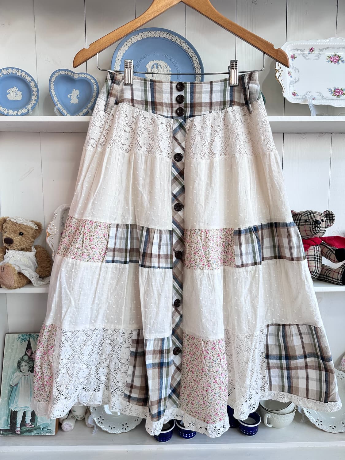 패치워크 플라워 롱 스커트 레이스 디테일 상품이미지2