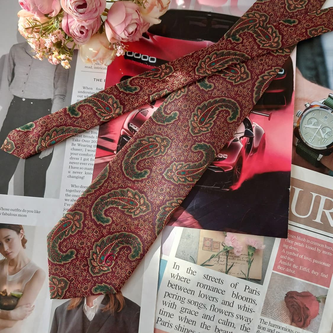 세루티 실크 버건디 자수 페이즐리 넥타이 9.2cm A+등급 A19341 상품이미지4