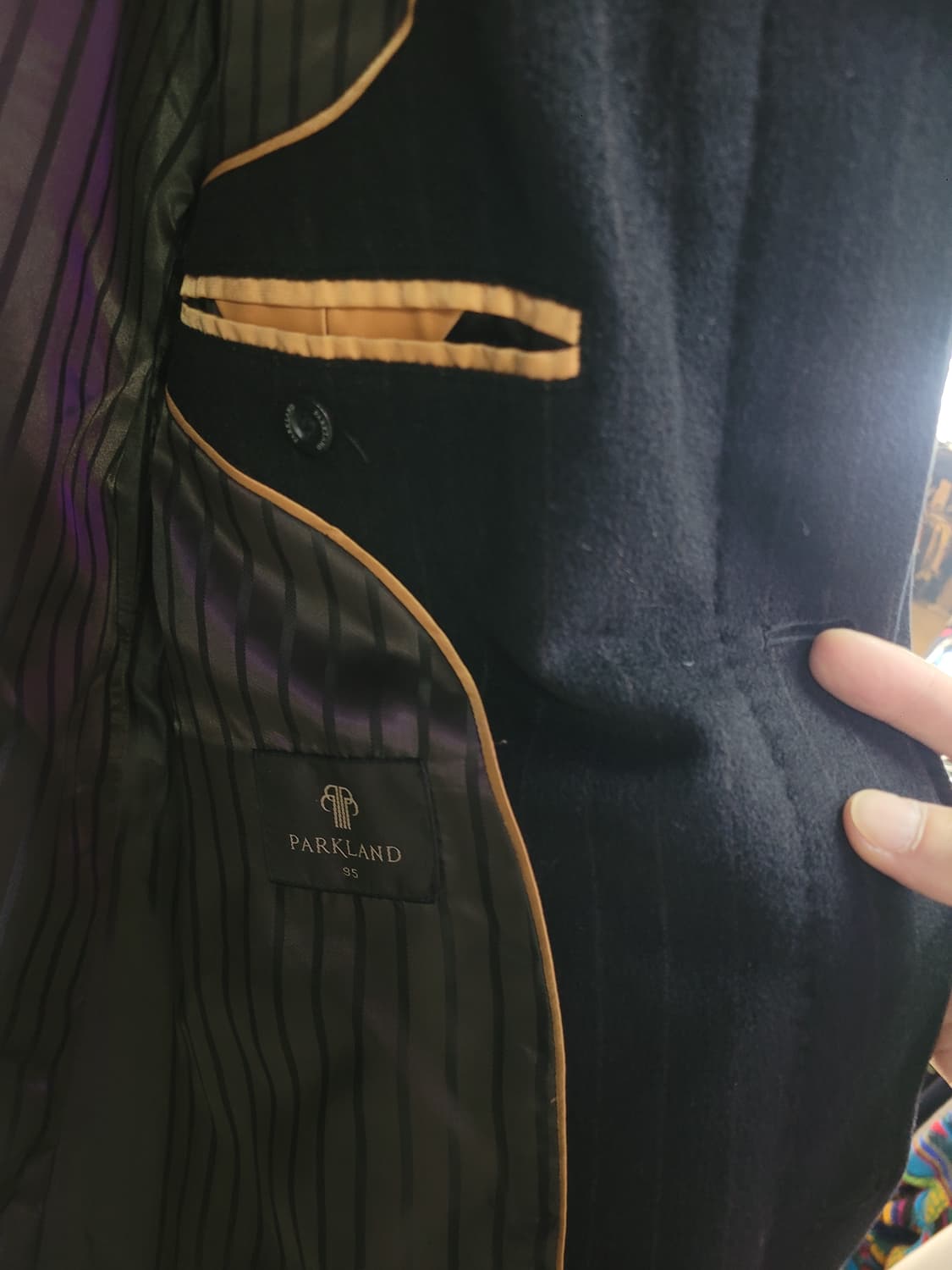 PARKLAND 파크랜드 블랙 스트라이프 롱 코트 모직 캐시미어 상품이미지6