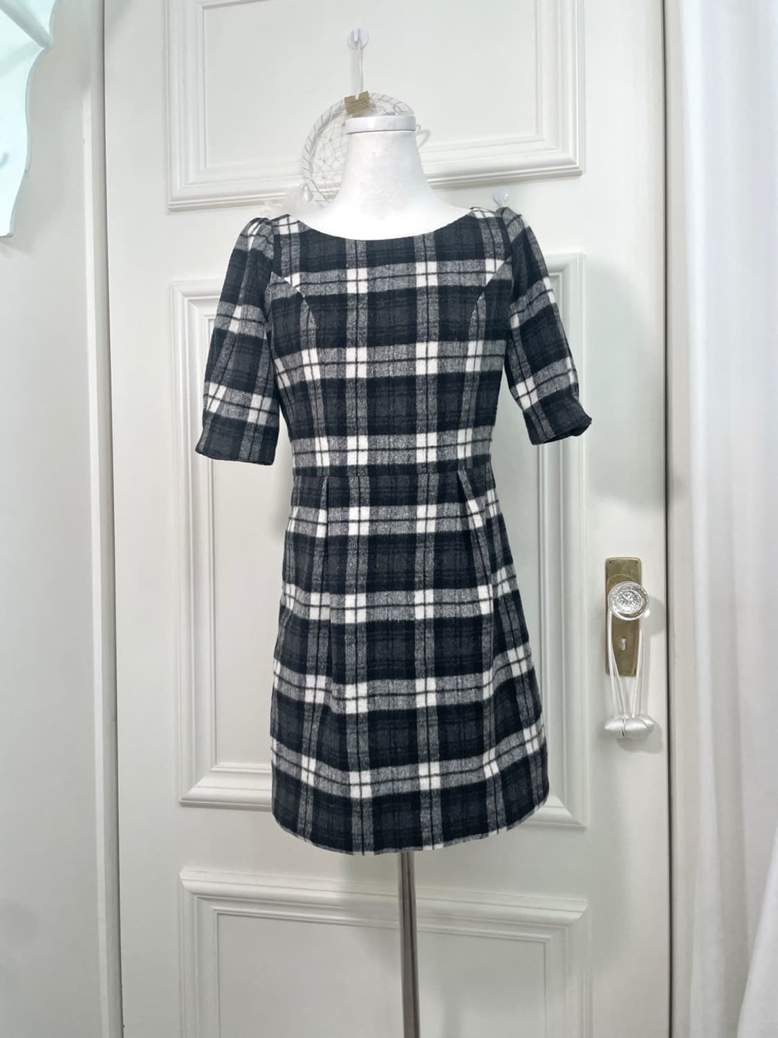 charcoal&white check puff pleats point p 상품이미지1