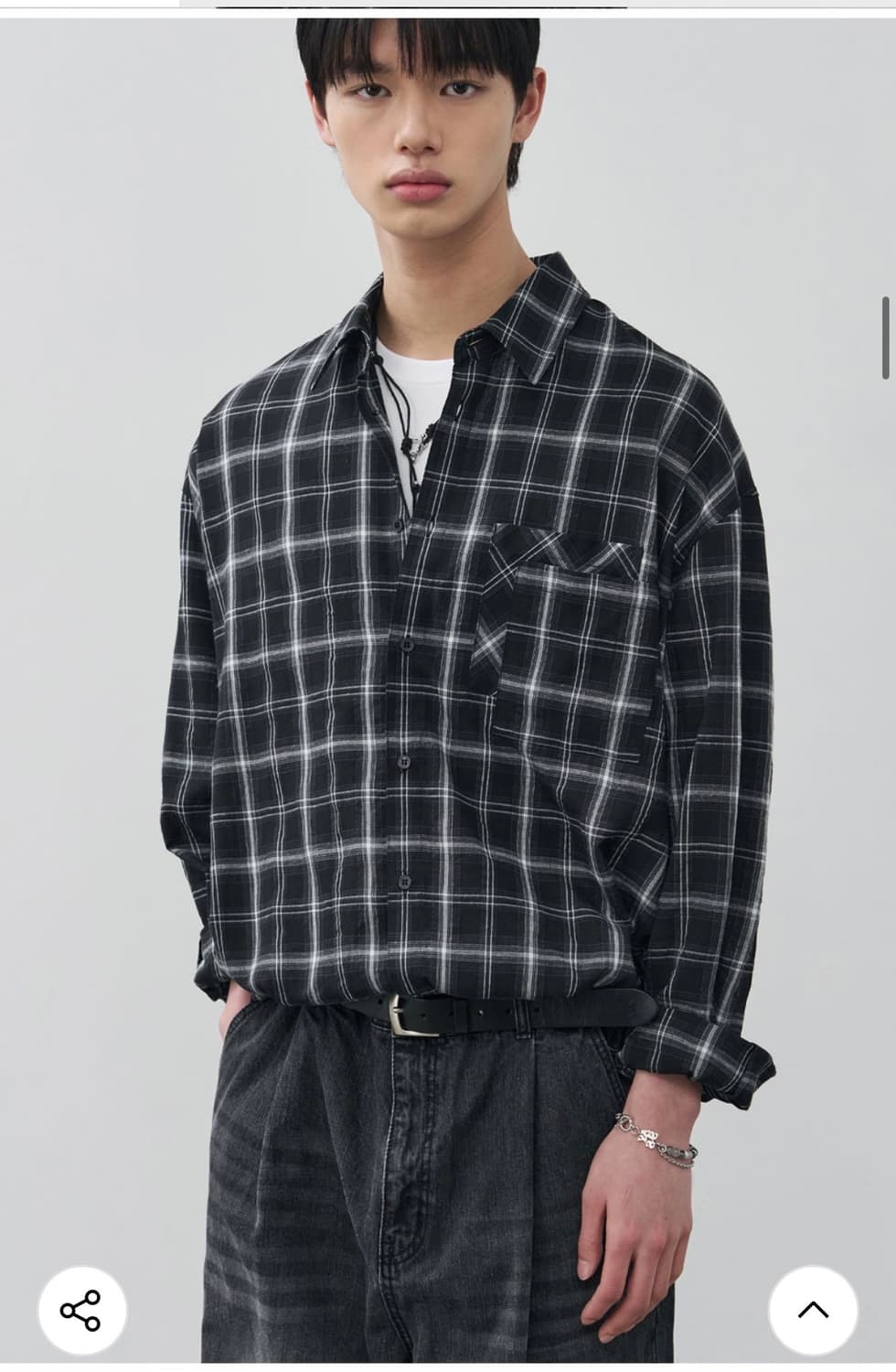 (새상품)(L) 알리스 썸머 브리즈 레이어 체크 셔츠 [블랙] 판매 상품이미지6