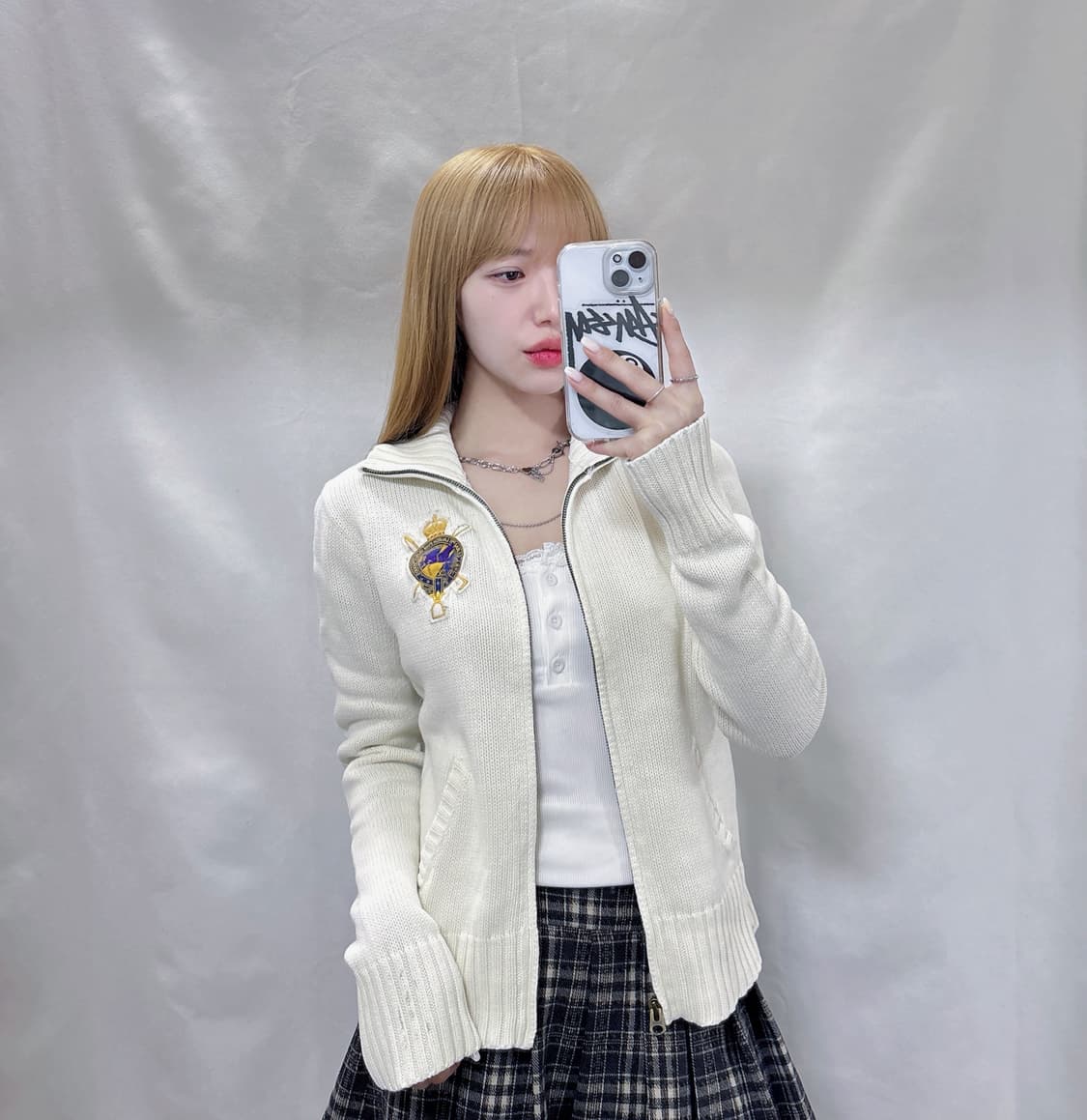 폴로 랄프로렌 딱붙핏 패치로고 화이트 니트집업  상품이미지3