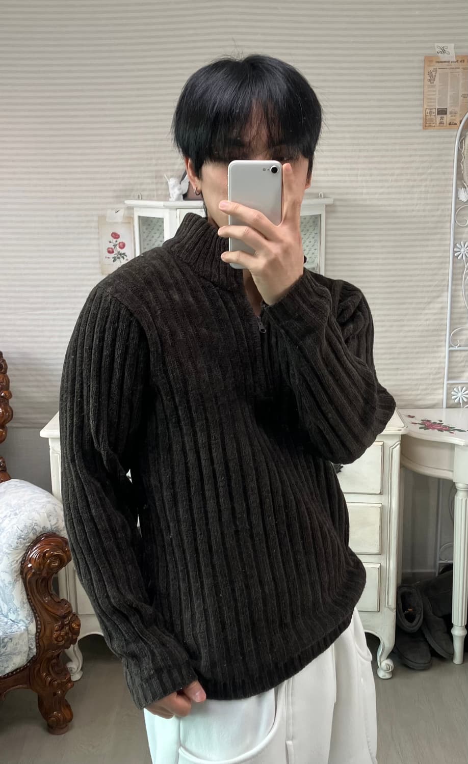 빈티지 초코 브라운 반집업 스트라이프 니트 850 y2k 스트릿 모리 갸 상품이미지2