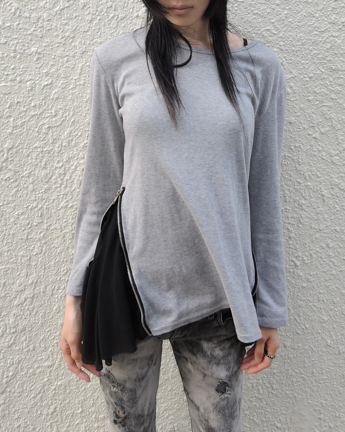 Side Zipper Chiffon Layered Long Top 상품이미지1