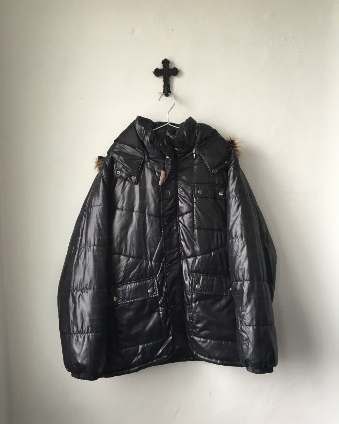 Fake fur hood lettering printing jumper 상품이미지2