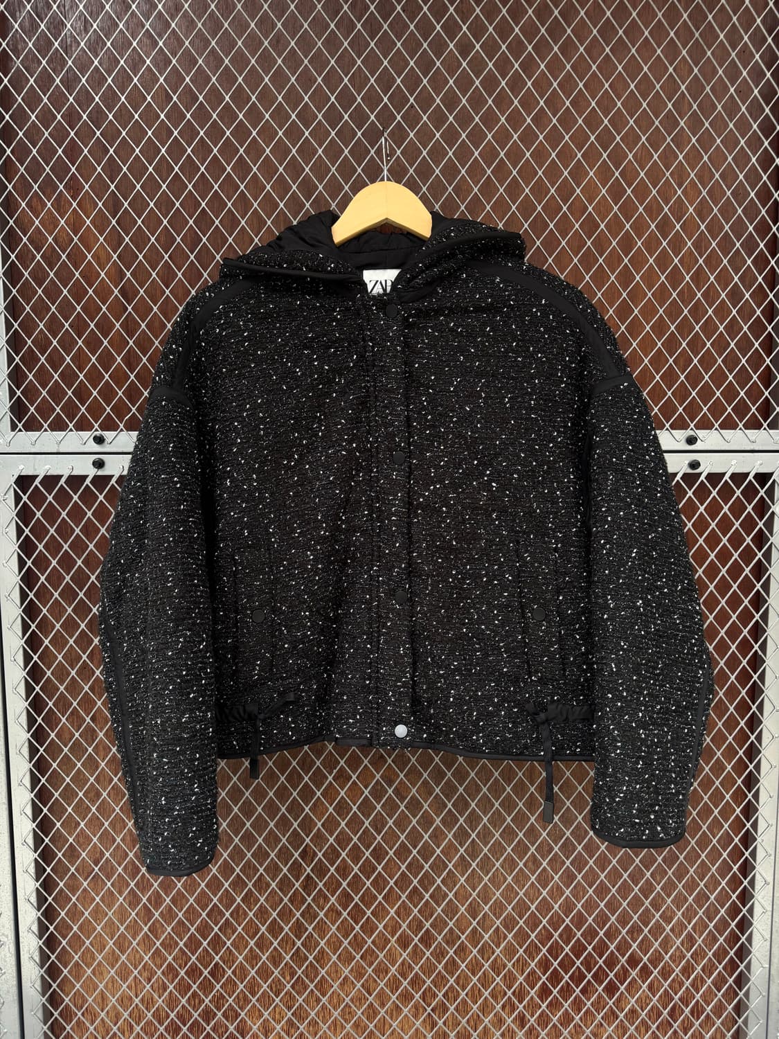zara 자라 블랙 트위드 보카시 누빔 크롭 후드 자켓 L 상품이미지1