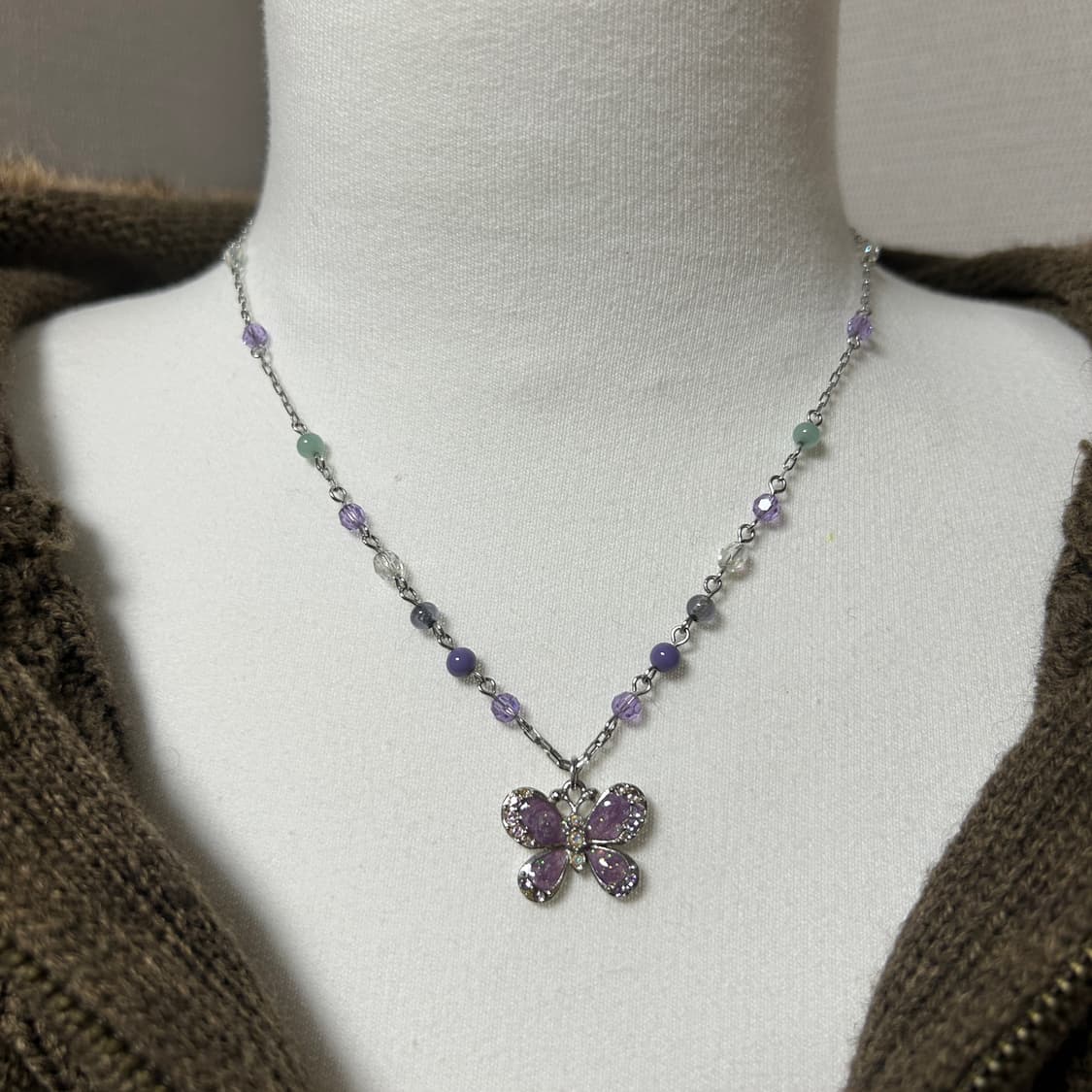 🦋 Anna Sui 버터플라이 비즈 네크리스 – 퍼플 믹스 상품이미지1
