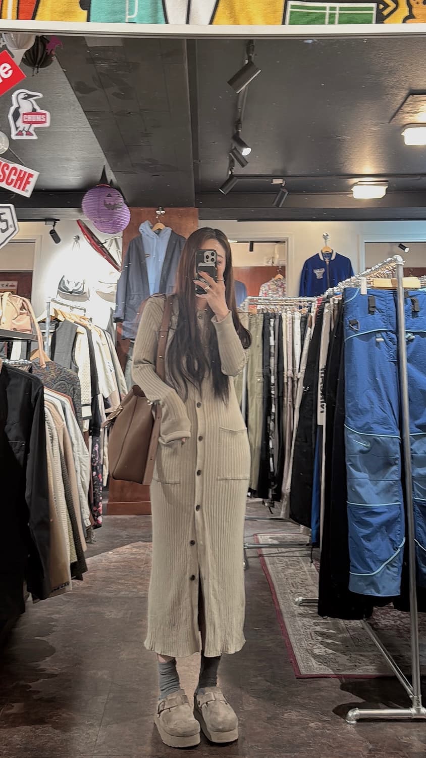 루에브르 롱 니트 골지 카라 가디건 원피스 상품이미지10