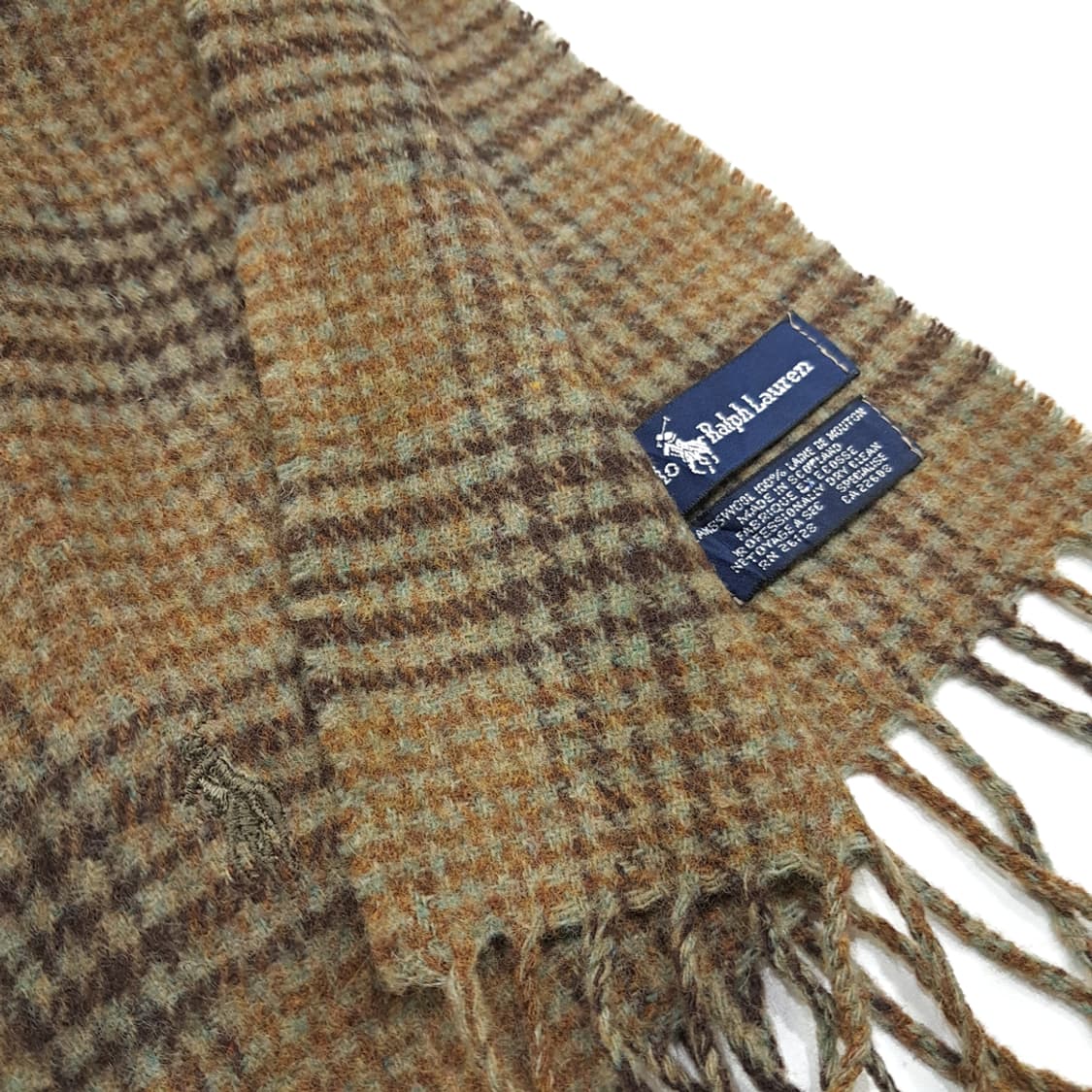 MX351 폴로 랄프로렌 올리브그린 글렌체크 버진울 목도리 머플러 상품이미지5