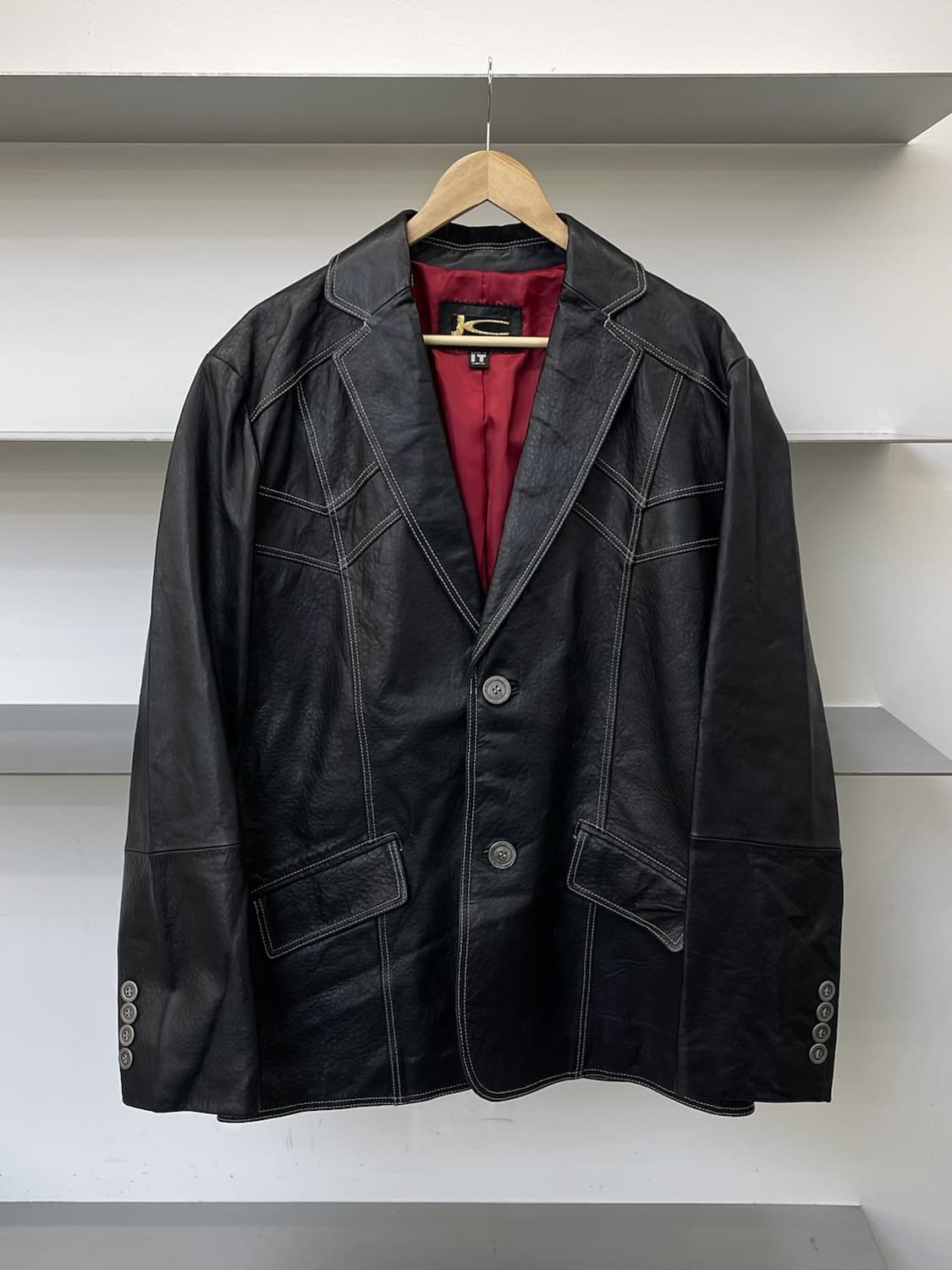 Jc 콘트라스트 스티치 레더 블레이저 상품이미지1
