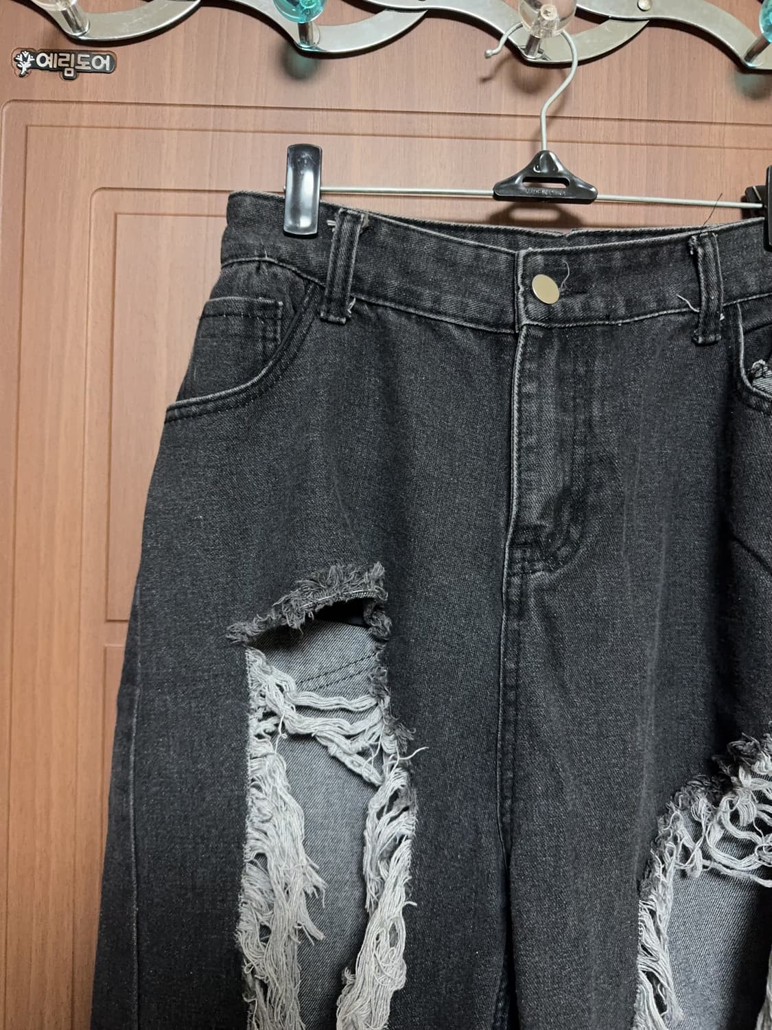 에이블리 무신사 지그재그 중성계 펑크 블랙 데미지 워싱 와이드 팬츠 상품이미지4