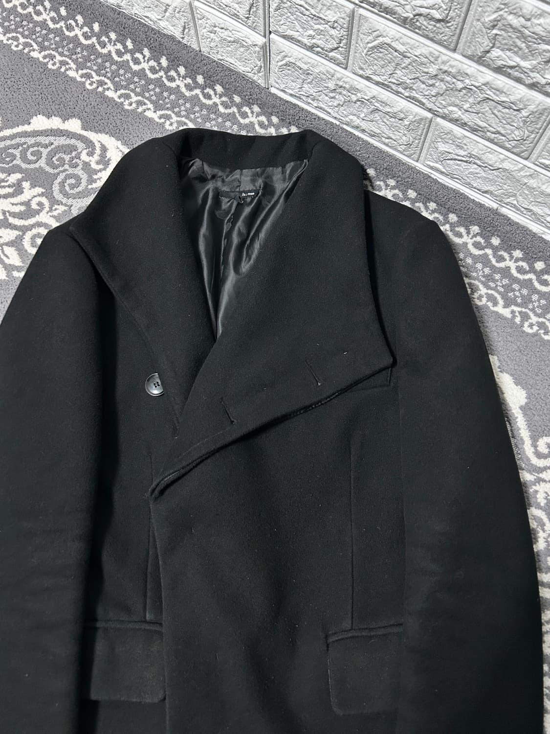 울 비대칭 버튼 하이넥 코트 상품이미지6