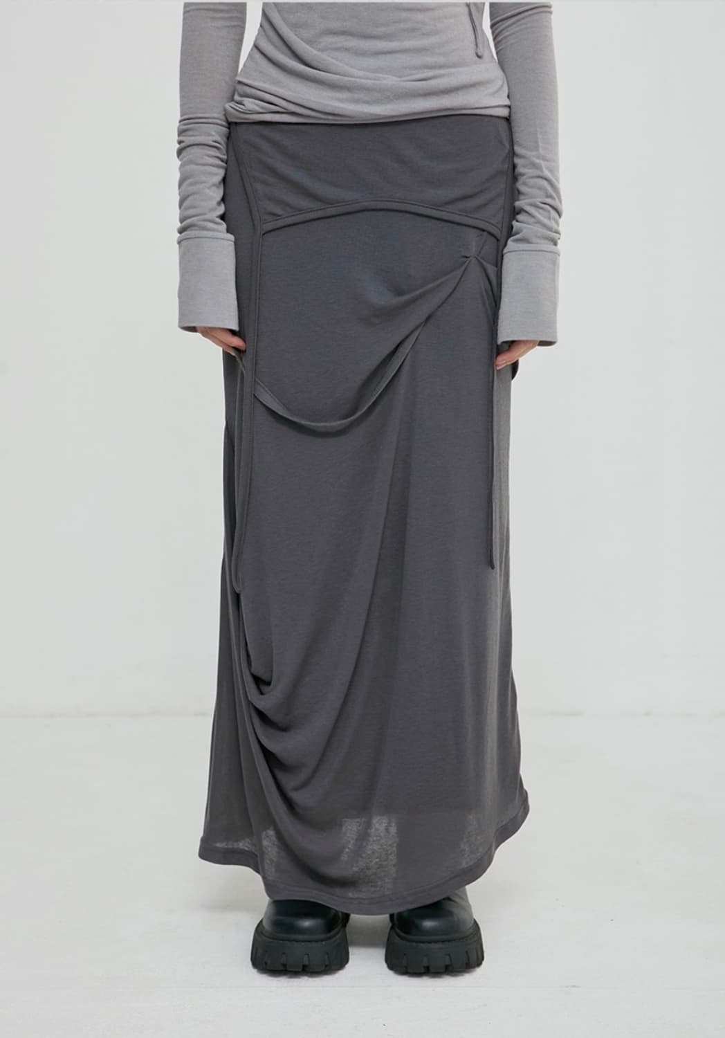 flareup 플레어업 드레이프 롱스커트 다크그레이 상품이미지4