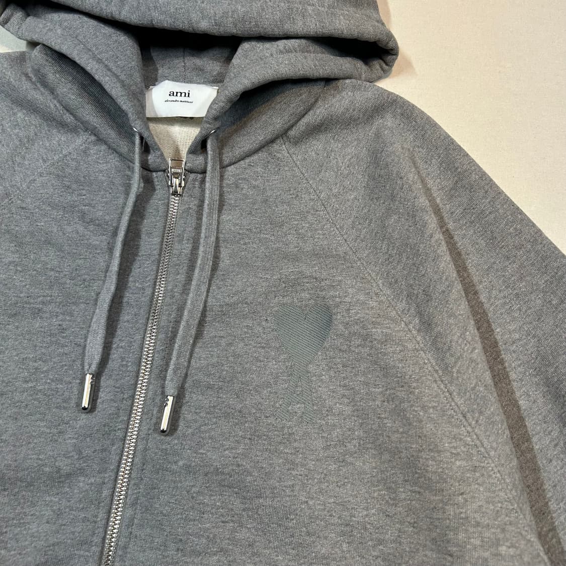 L) 아미 AMI 빅하트 자수 후드집업 그레이 상품이미지3