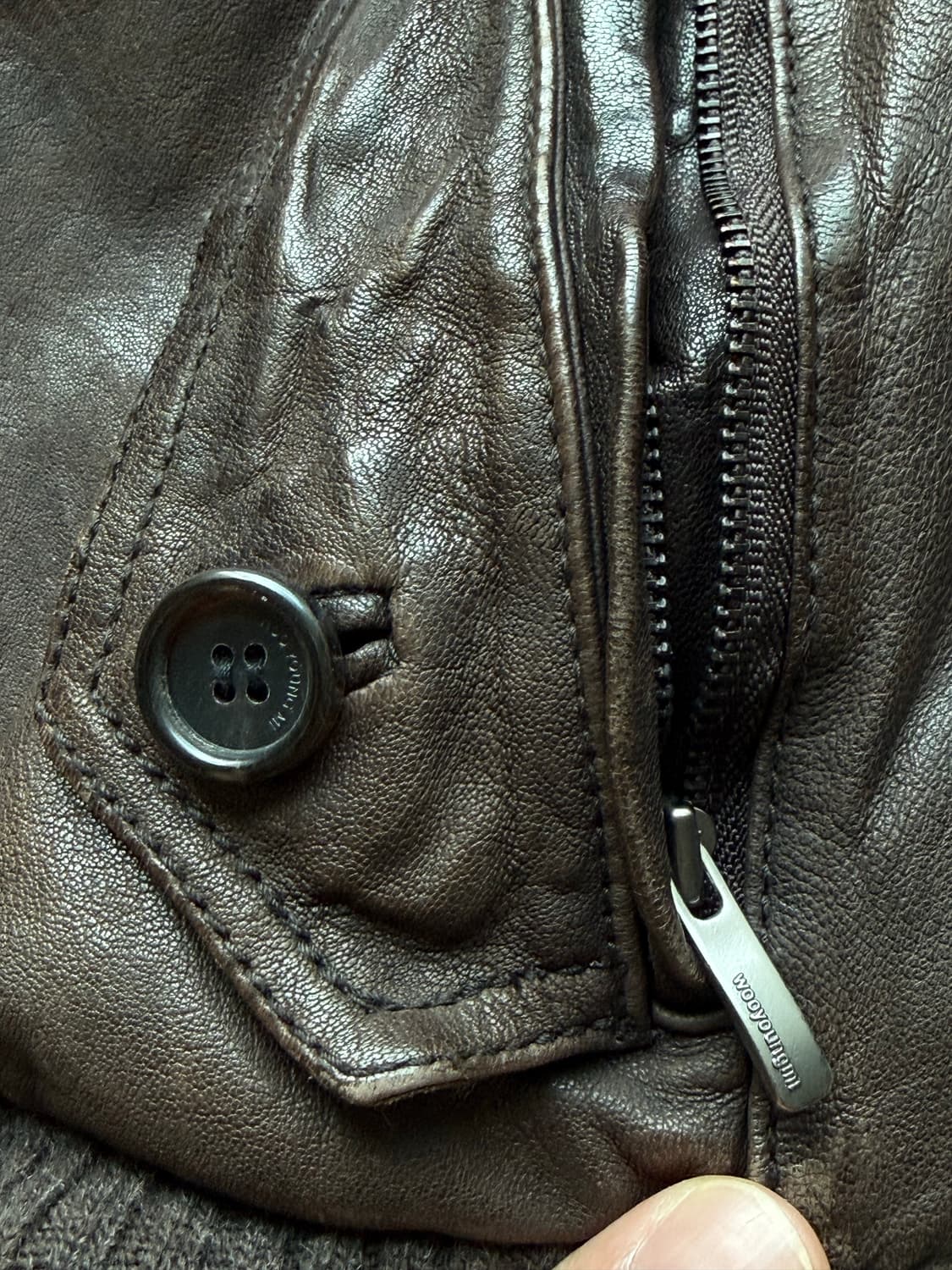 우영미 하이넥 레더 자켓 상품이미지5