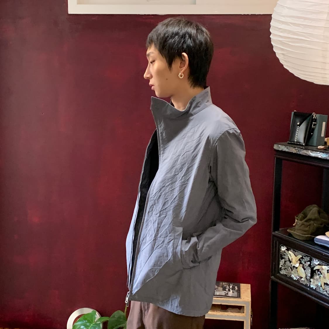 립 반 윙클 비대칭 염축가공 스윙 탑 블루종 상품이미지3