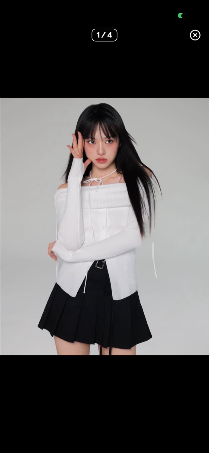 뉴얼린 스트링 셔링 버튼 오프숄더 화이트 상품이미지2