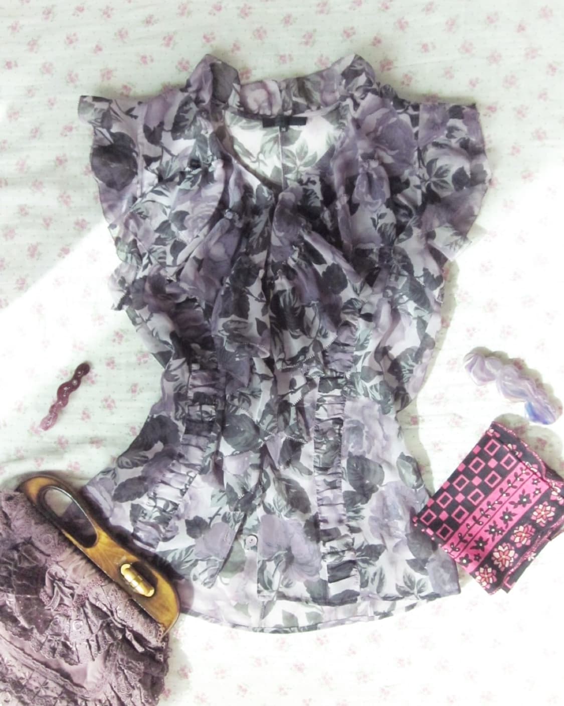 오네갸루 퍼플로즈 블라우스 상품이미지1