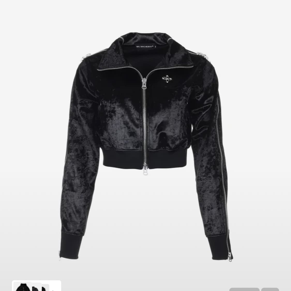 써저리 사이드 지퍼 벨벳 크롭 트랙 자켓 블랙 상품이미지3