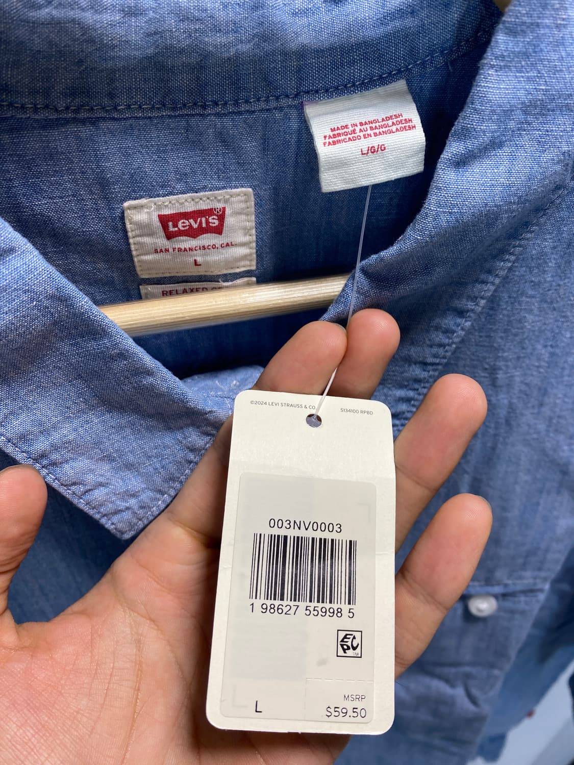 리바이스 샴브레이 반팔 셔츠 L 상품이미지3