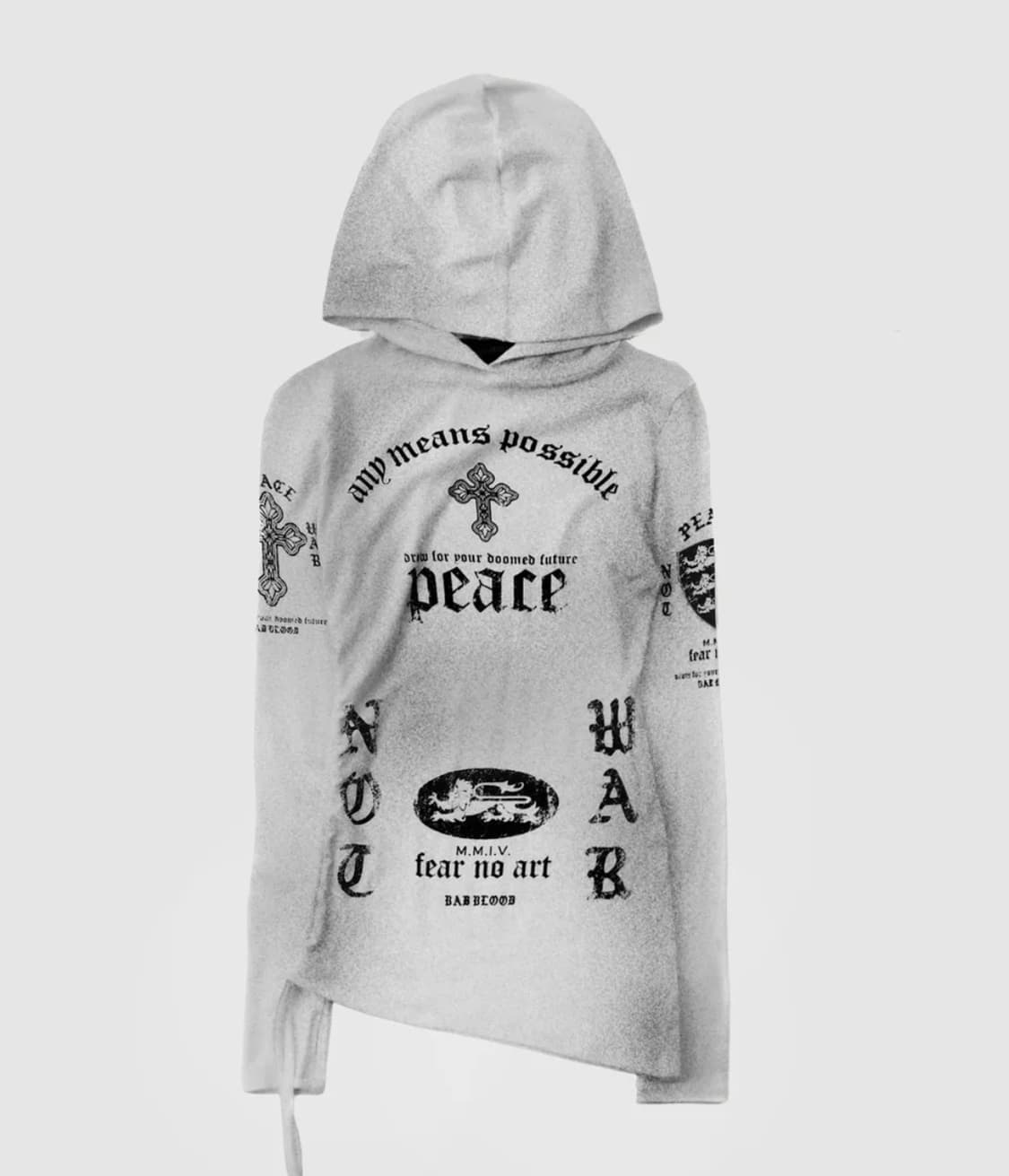 배드블러드 PEACE NOT WAR 슬림 컷아웃 후드 화이트 상품이미지1