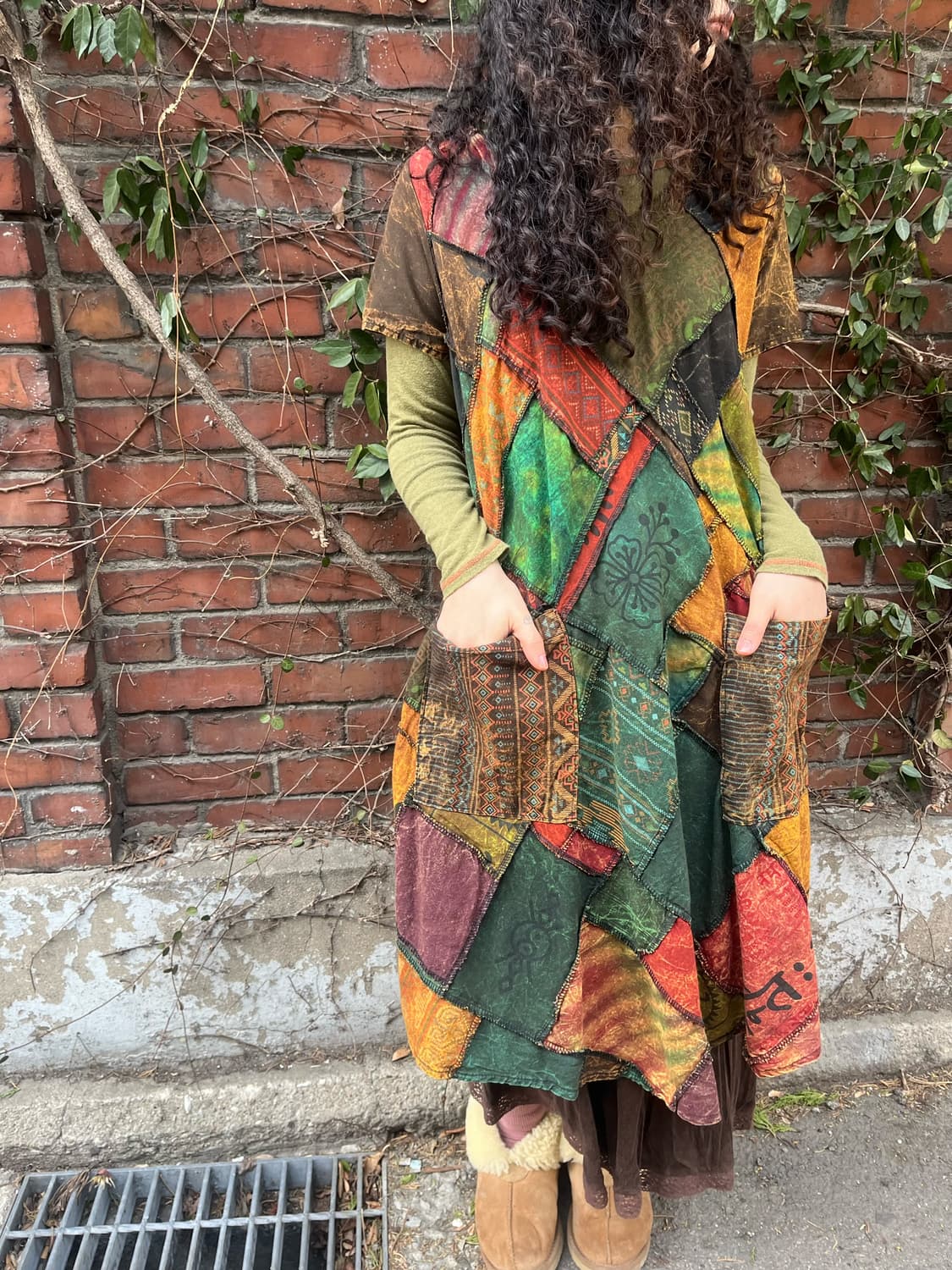 히피 에스닉 패치워크 미디 원피스 상품이미지1