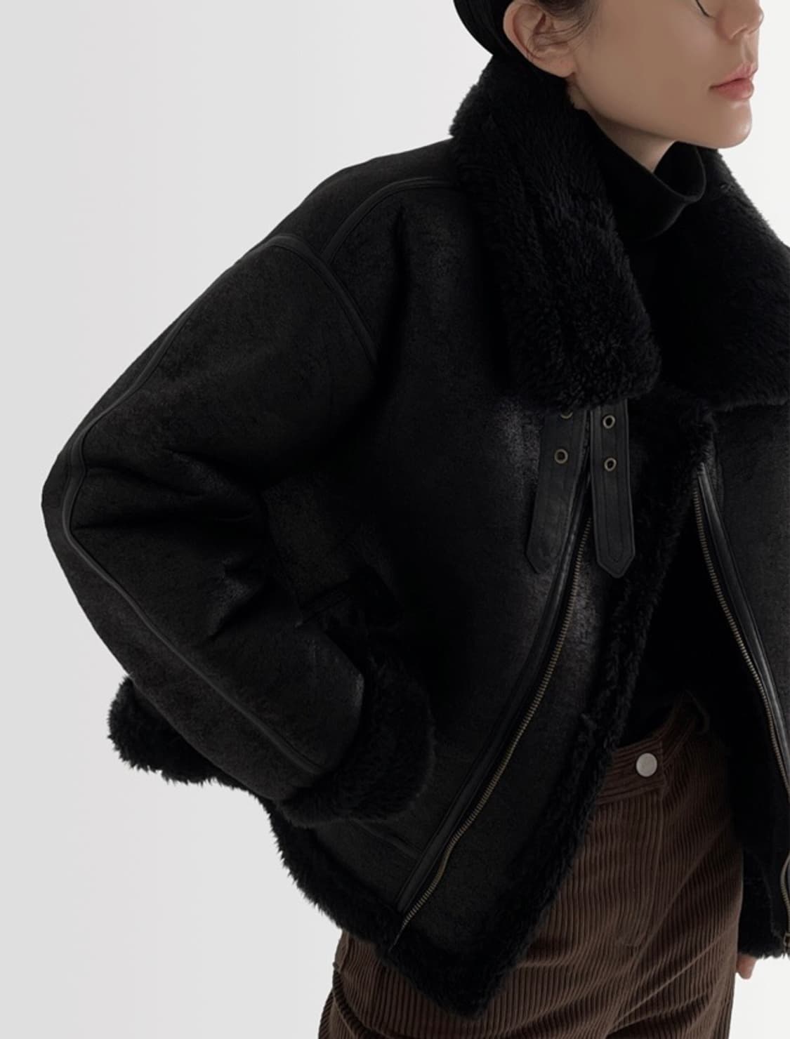 어텀 무스탕 자켓 블랙 상품이미지7