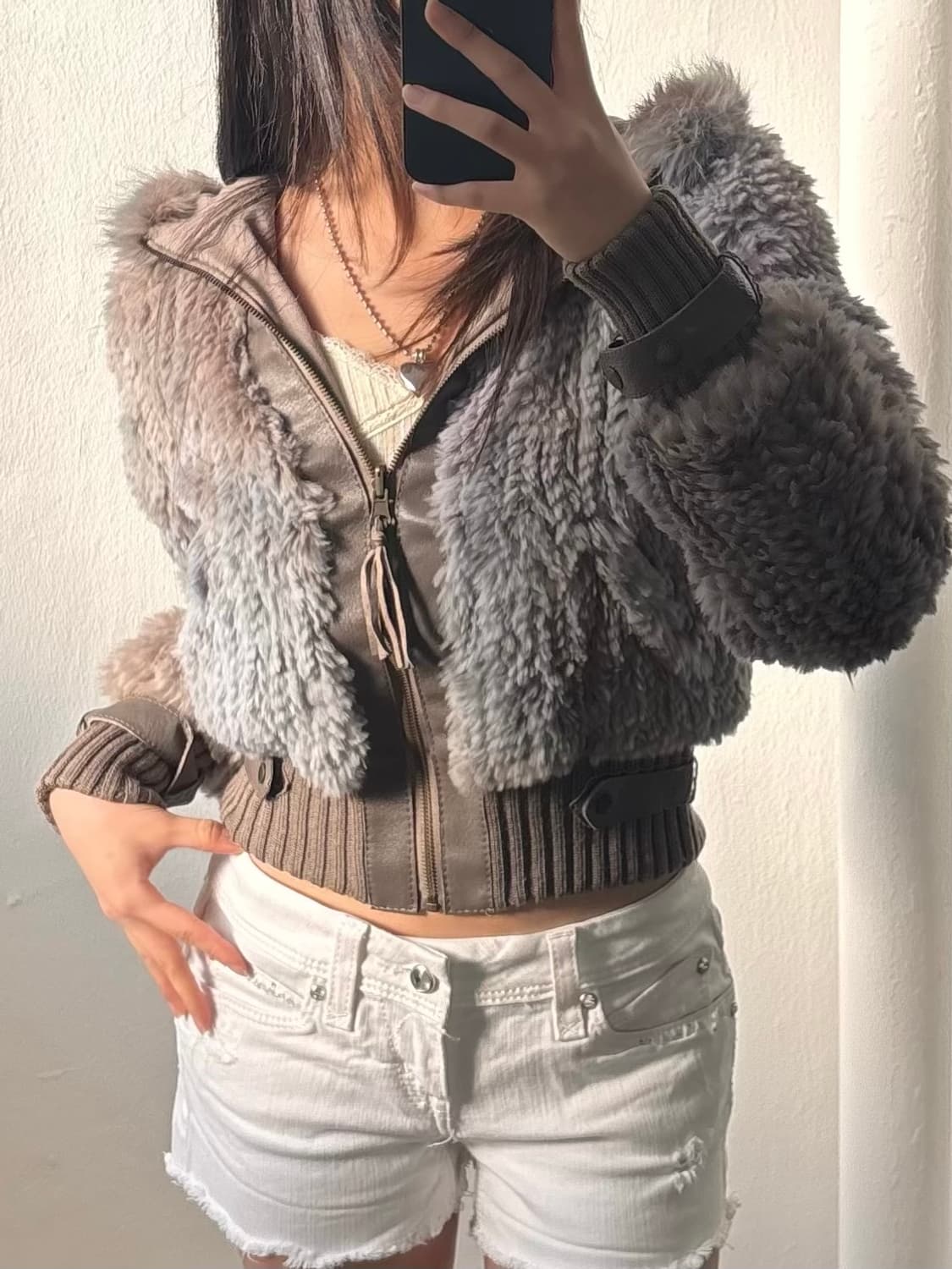 Stefanel Reversible Fur Crop Hood Zip-Up 상품이미지1