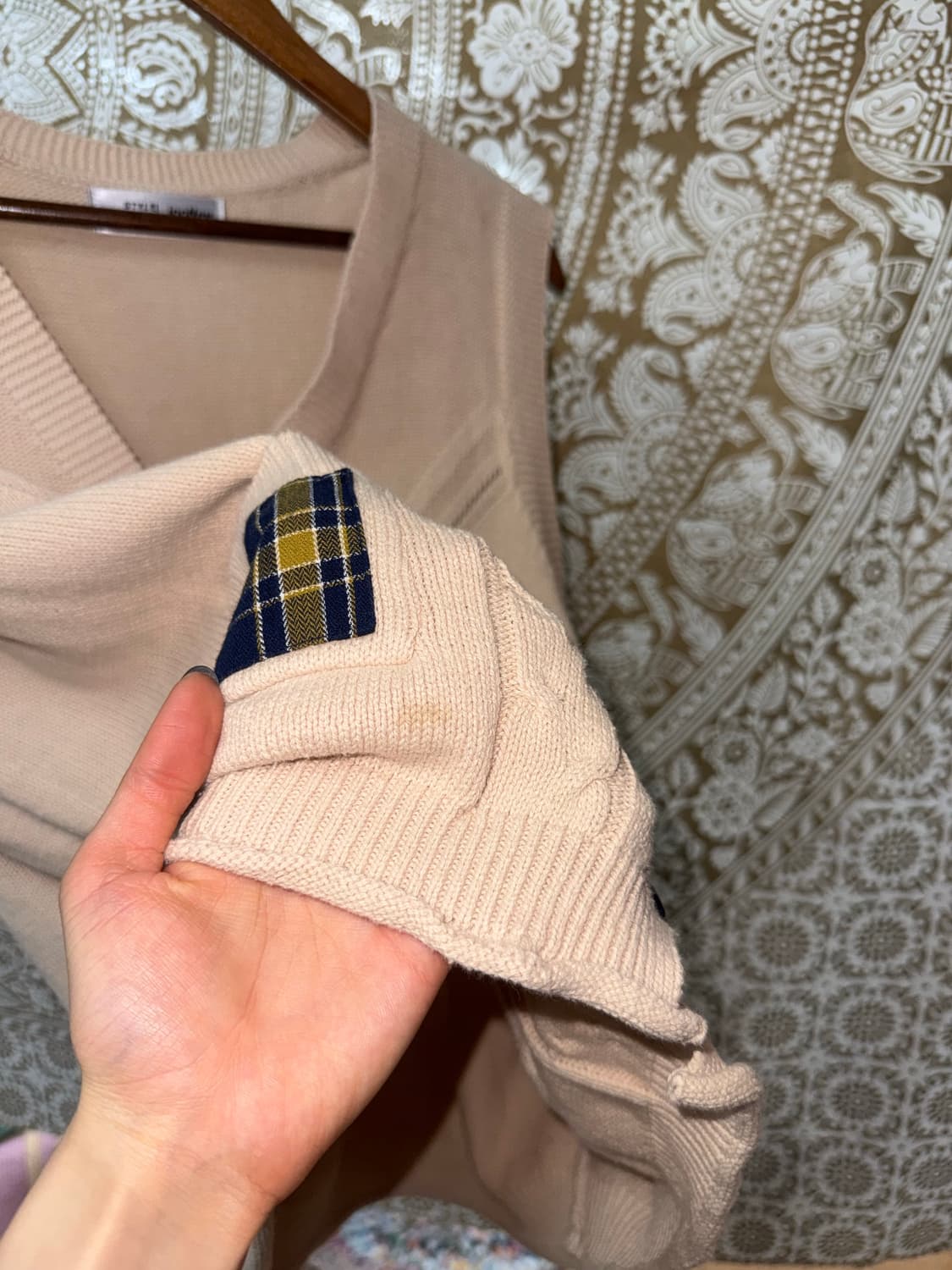 JOONEE 여성 체크 투포켓 니트 베스트 가디건 상품이미지4