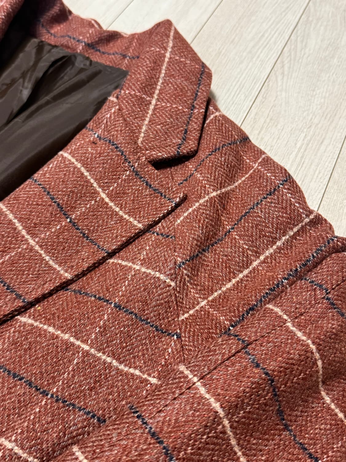 브라운헤링본 체크 롱코트(L) 상품이미지3