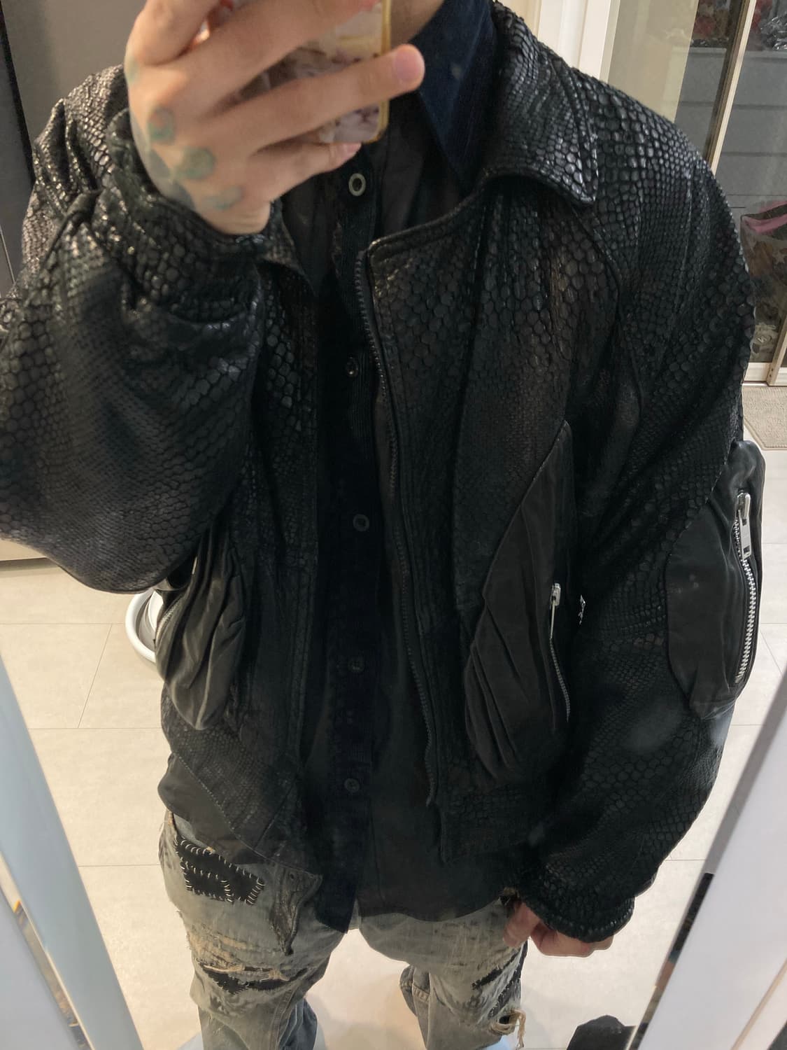 80s 파이톤 가죽 봄버 자켓 상품이미지2