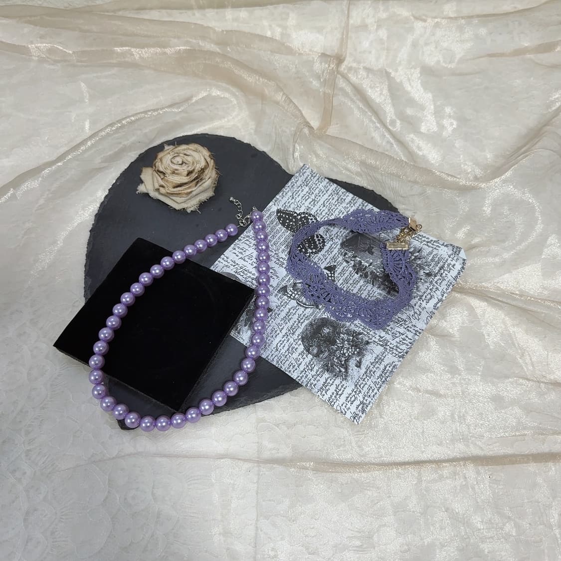 빈티지 보라 레이스 진주 목걸이세트 상품이미지2
